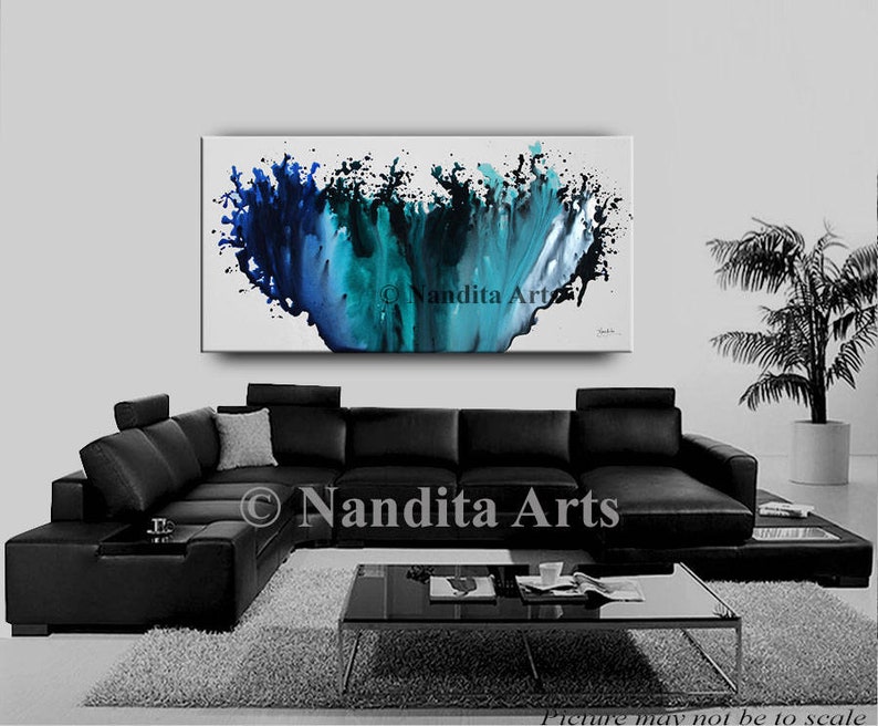 Turquoise Living Room Decor Wall Art Abstract Painting Etsy