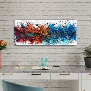 Acrylic Painting Jackson Pollock Abstract Painting on Canvas Handmade Blue Luxury Style Large Modern Wall Art Rustic Unique Living Room Art image 3