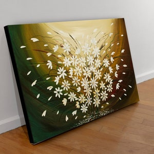 Daisy Flower Wall Art Landscape Painting on Canvas, Original Wall Art Modern Bedroom Wall Art by Nandita Albright image 2