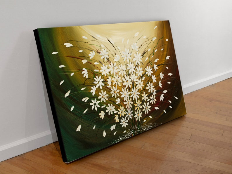 Daisy Flower Wall Art Landscape Painting on Canvas, Original Wall Art Modern Bedroom Wall Art by Nandita Albright image 2