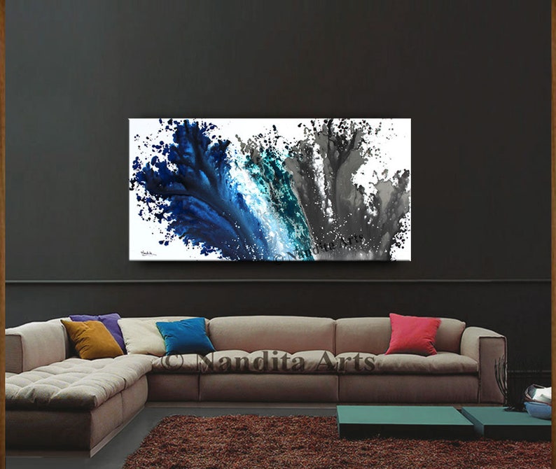 Blue Modern Wall Art Painting Large Living Room Painting Etsy