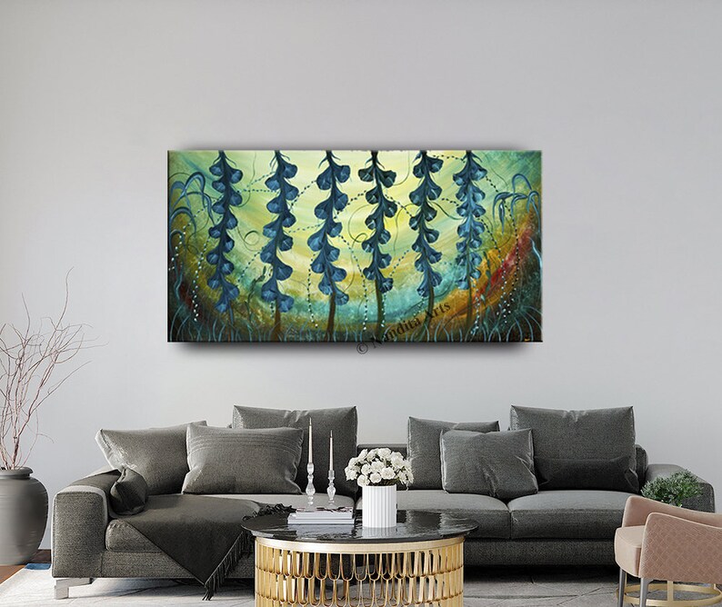 Blue Bell Flower Art on Canvas Modern Landscape Painting Large Modern Canvas Art Modern Canvas Wall Art Landscape Flower Paintings image 9