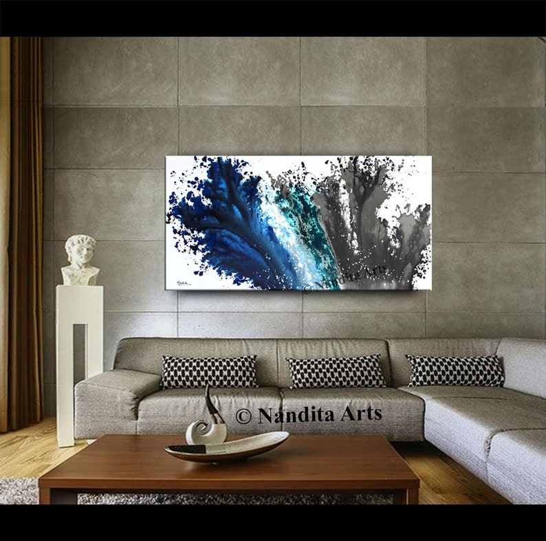 Blue Modern Wall Art Painting Large Living Room Painting Etsy