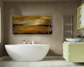 Hand-Painted Sunset Landscape Canvas Art: Brown Gold Abstract Painting