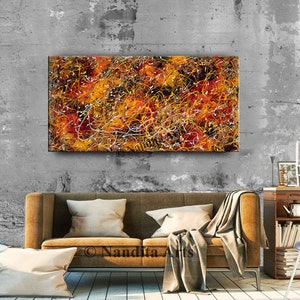 Abstract Splatter Art Large Jackson Pollock Style Painting on Canvas, Original Painting Luxury Style Home or Office Decor by Nandita image 2