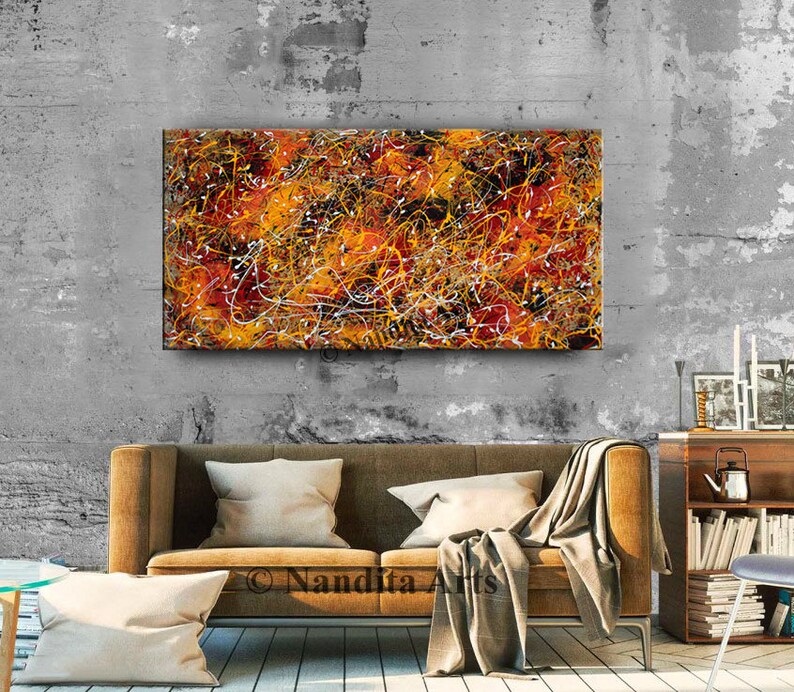 Abstract Splatter Art Large Jackson Pollock Style Painting on Canvas, Original Painting Luxury Style Home or Office Decor by Nandita image 2