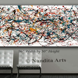 Jackson Pollock Style Abstract Oil Painting on Canvas: Multicolor Modern Wall Art