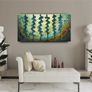 Blue Bell Flower Art on Canvas Modern Landscape Painting Large Modern Canvas Art Modern Canvas Wall Art Landscape Flower Paintings image 2