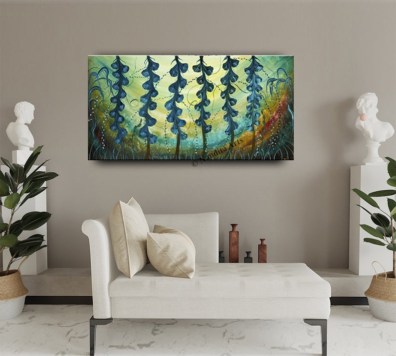 Blue Bell Flower Art on Canvas Modern Landscape Painting Large Modern Canvas Art Modern Canvas Wall Art Landscape Flower Paintings image 2