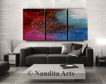 Combination Abstract Painting, Jackson Pollock Style Luxury Wall Art Décor, Modern Art Red Contemporary Art, by Nandita Albright