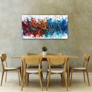 Acrylic Painting Jackson Pollock Abstract Painting on Canvas Handmade Blue Luxury Style Large Modern Wall Art Rustic Unique Living Room Art image 7