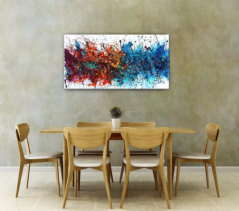 Acrylic Painting Jackson Pollock Abstract Painting on Canvas Handmade Blue Luxury Style Large Modern Wall Art Rustic Unique Living Room Art image 7