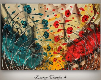 Impasto Red Poppy Painting: Heavy Texture Floral Art, 36x24 Canvas
