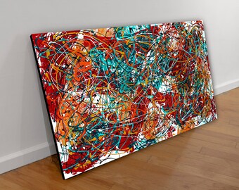 Jackson Pollock Style Abstract Painting: Large Multicolor Canvas Art