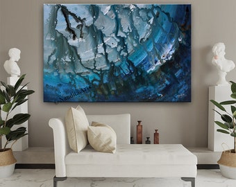 Turquoise Blue Abstract Painting: Large Modern Ocean Art by Nandita Albright