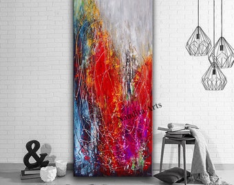 Oil Painting, Jackson Pollock Style 72" Abstract Painting on Canvas - Extra Large Abstract Art, Red color Modern Art Office Decor by Nandita