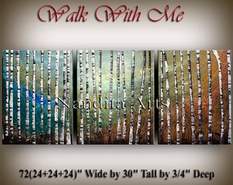 Birch Tree Painting: Large Abstract Landscape, Modern Rustic Wall Art