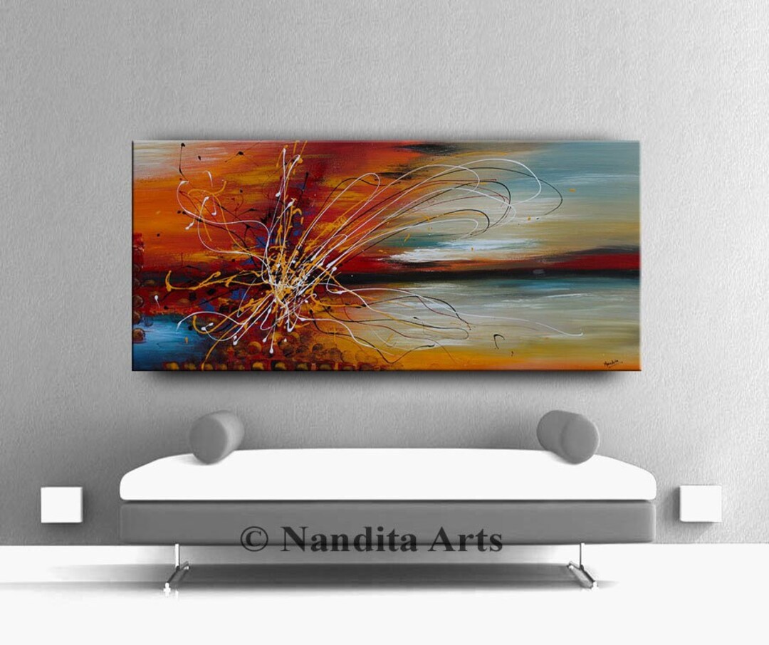 Large Abstract Oil Painting on Canvas: Modern Red Blue Wall Art - Etsy