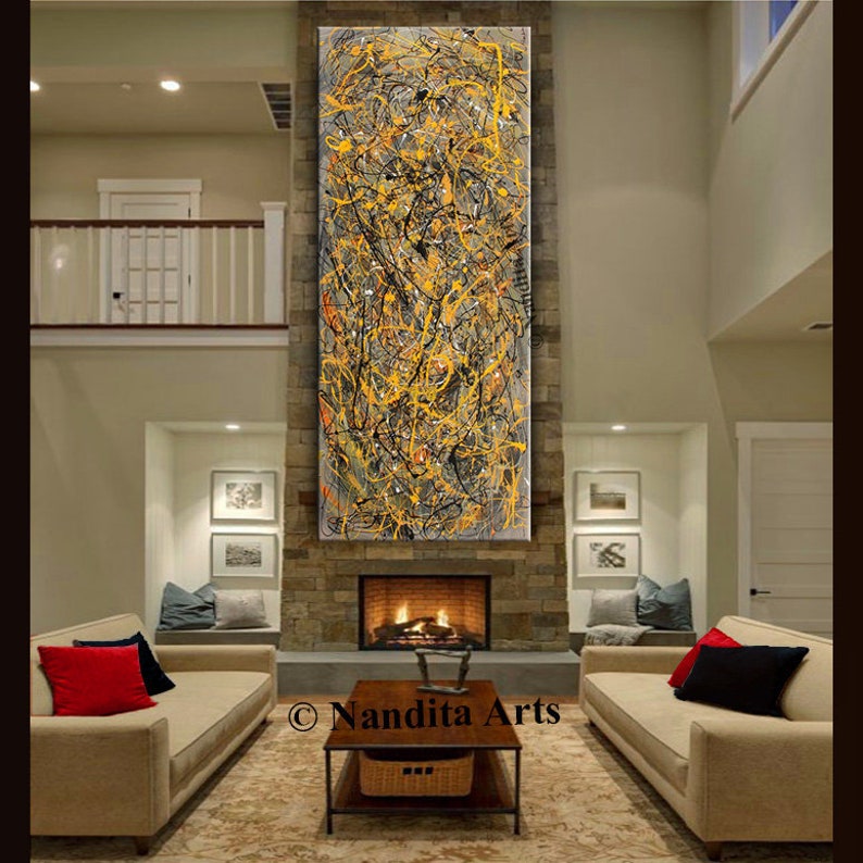 Acrylic Painting Jackson Pollock Abstract Painting 96 Handmade Blue Luxury Style Large Modern Wall Art Unique Living Room Décor image 2