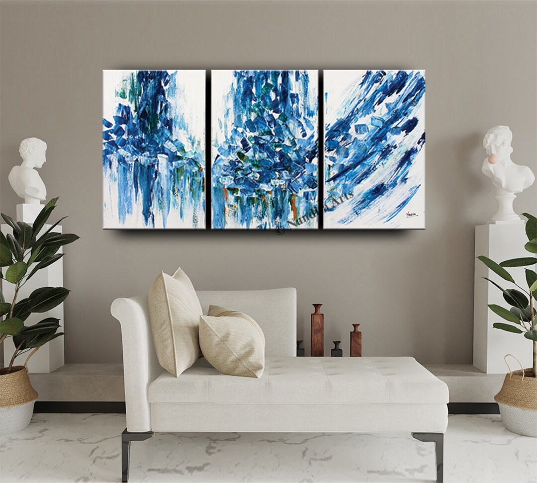 Blue Wall Art Abstract Painting on Canvas by Nandita Albright - Etsy