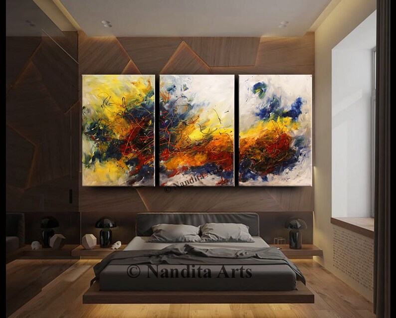 Paintings Gold Acrylic Wall Art Abstract Bedroom Canvas Art Etsy
