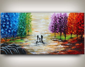 Abstract Landscape Painting: Colorful Textured Wall Art, 48" Modern Home Decor