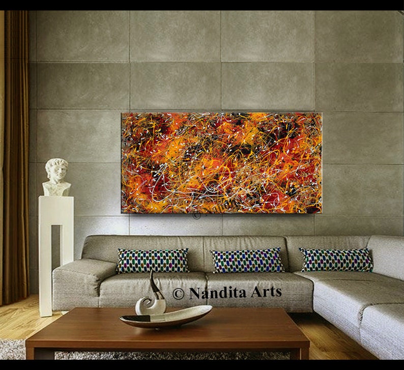 Abstract Splatter Art Large Jackson Pollock Style Painting on Canvas, Original Painting Luxury Style Home or Office Decor by Nandita image 6