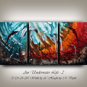 Original Koi Fish Acrylic Painting: Seascape Canvas Wall Art