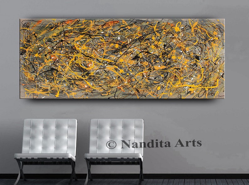 Acrylic Painting Jackson Pollock Abstract Painting 96 Handmade Blue Luxury Style Large Modern Wall Art Unique Living Room Décor image 6