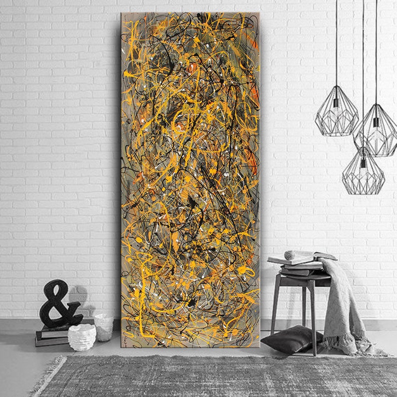 Acrylic Painting Jackson Pollock Abstract Painting 96 Handmade Blue Luxury Style Large Modern Wall Art Unique Living Room Décor image 9