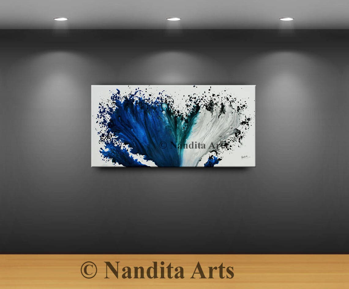 Teal Blue Wall Art Modern Painting Large Modern Wall Art Etsy