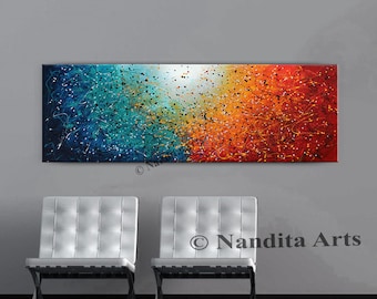Jackson Pollock Style Abstract Painting: Red, Blue, Orange Wall Art by Nandita Albright