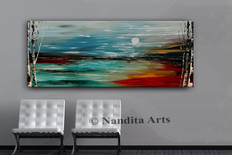 Large Abstract Landscape Painting: Colorful Sunset Acrylic Wall Art - Etsy