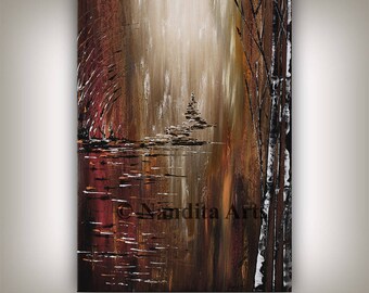 Birch Tree Landscape Painting: Large Nature Scene Acrylic Wall Art