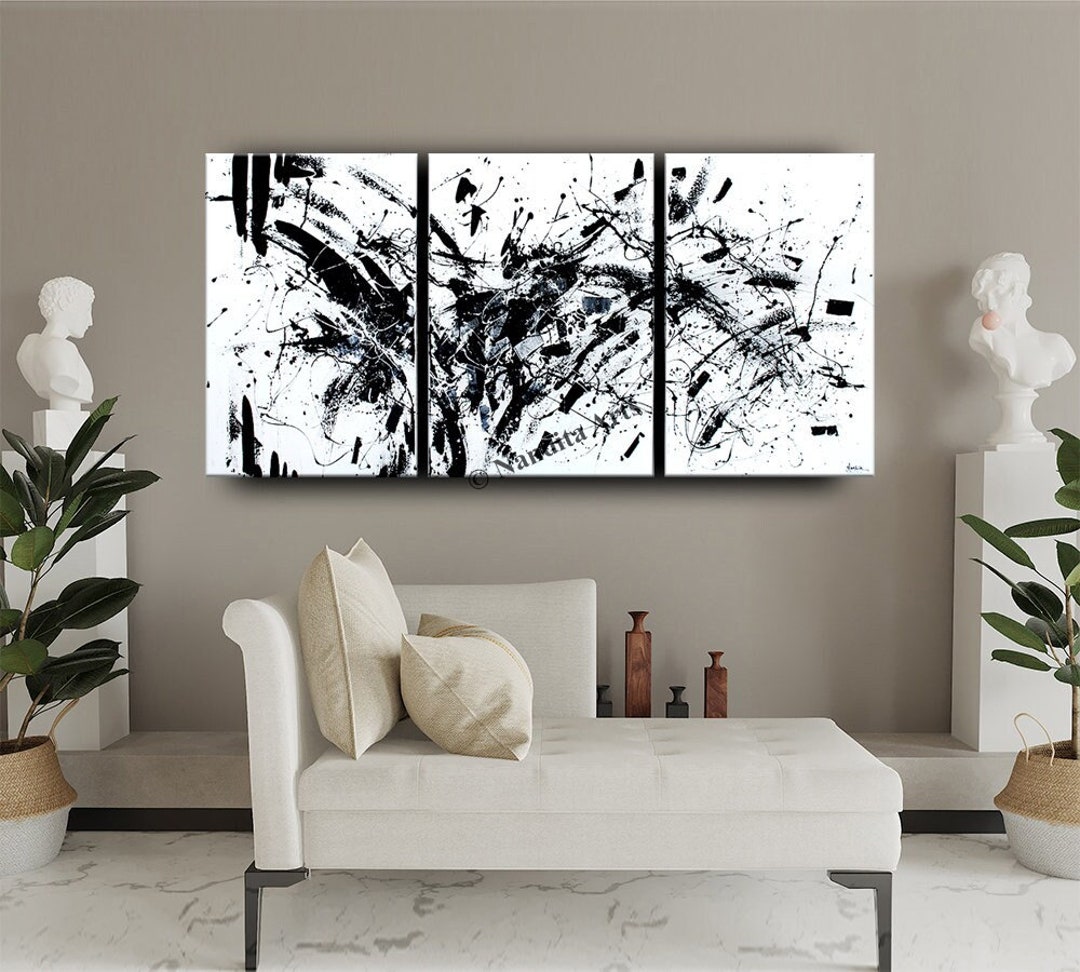Black and White Modern Wall Art – Large Luxury Abstract Painting – 3 ...