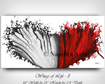 Heart Shape Abstract Acrylic Painting: Red White Modern Canvas Art