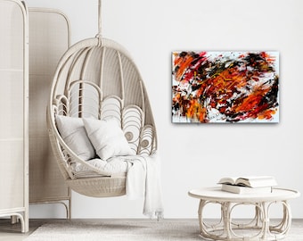 Large Abstract Wall Art Painting, Modern Red Orange Black Canvas Art, Contemporary Luxury Wall Decor, Statement Artwork by Nandita Albright