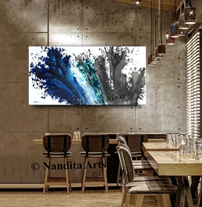 Blue Modern Wall Art Painting Large Living Room Painting Etsy