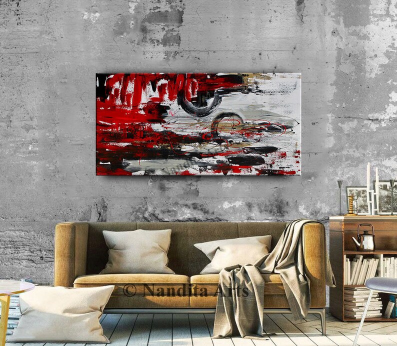 Large Red Abstract Wall Art on Canvas 48 Unique Modern Etsy