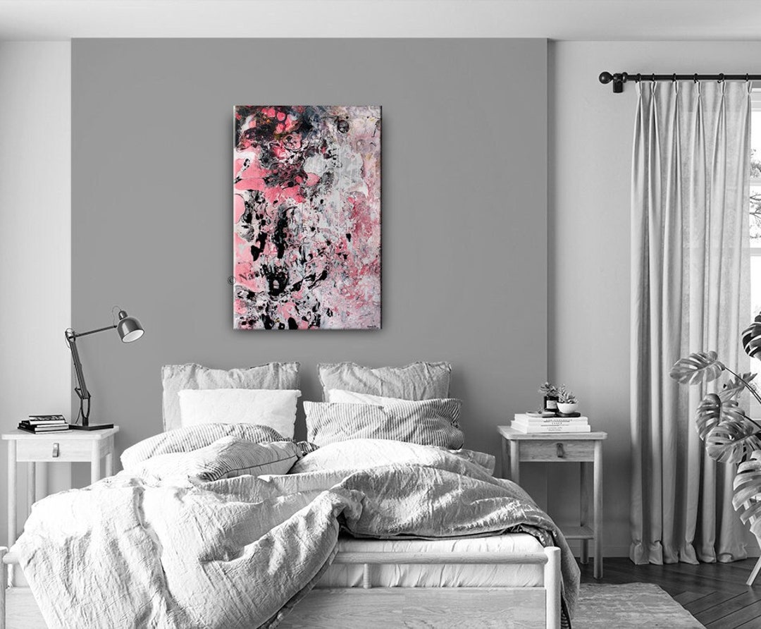 Picture of Pink and Black Minimalist Wall Art Original Modern Painting for Home ...