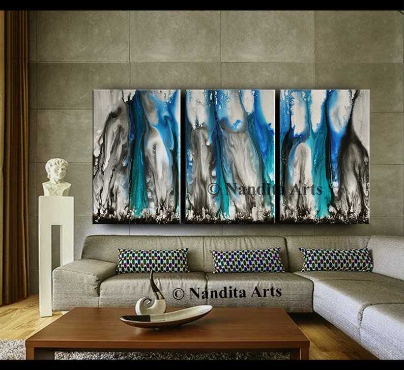 Extra large wall art Turquoise Painting Abstract Etsy