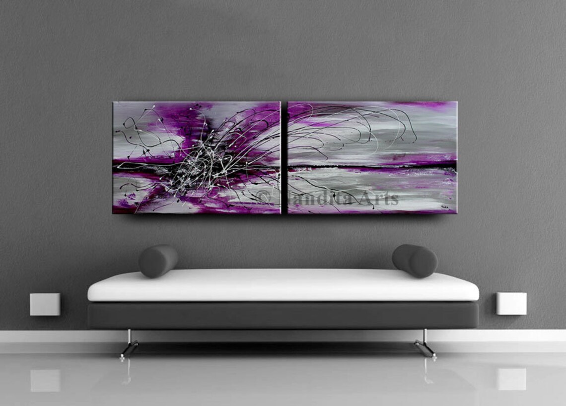 Purple Flower Painting Canvas Wall Art Purple Floral Wall Etsy