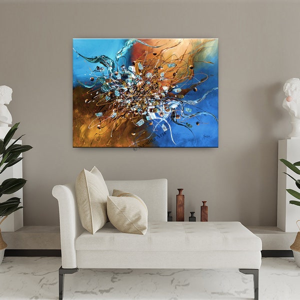 Contemporary Blue Abstract Wall Art on Canvas - Handmade Modern Wall Art - Unique Living Room Home Decor by Nandita Albright
