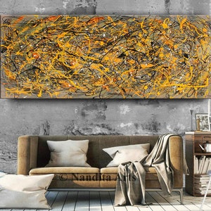 Acrylic Painting Jackson Pollock Abstract Painting 96 Handmade Blue Luxury Style Large Modern Wall Art Unique Living Room Décor image 1