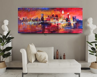 Brooklyn Bridge Painting: Abstract NYC Cityscape Art on Canvas