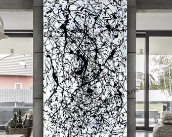 Large Black and White Abstract Painting - Jackson Pollock Style Canvas Art