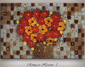 Textured Flower Painting on Canvas: Abstract Floral Art, 36x24