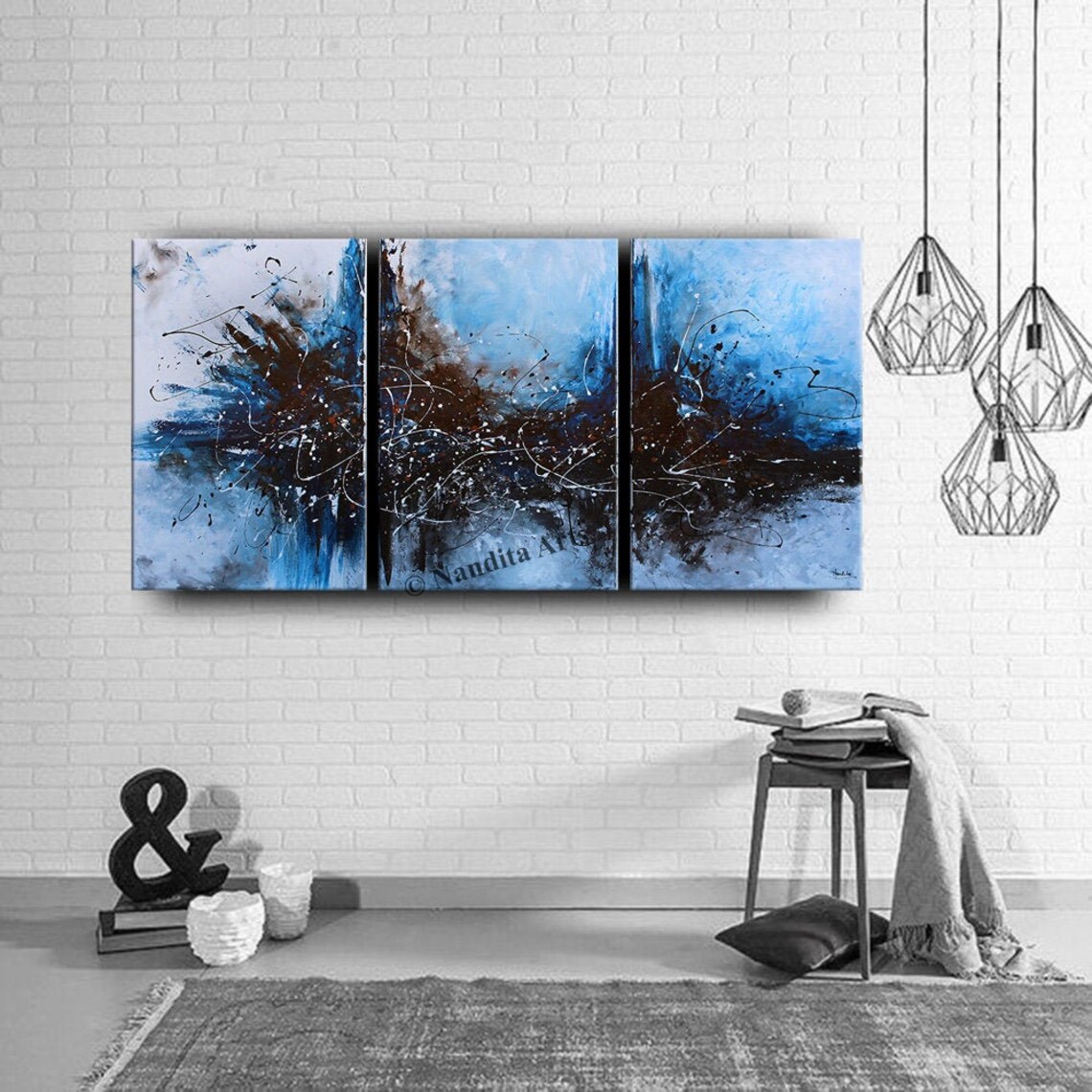 Abstract Artwork Blue Canvas Wall Art Framed Bedroom Canvas Etsy