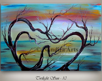 Landscape Sunsets Wall Art Tree Painting on Canvas, Abstract Landscape Painting Tree Art, Abstract Wall Art Oil Painting by Nandita