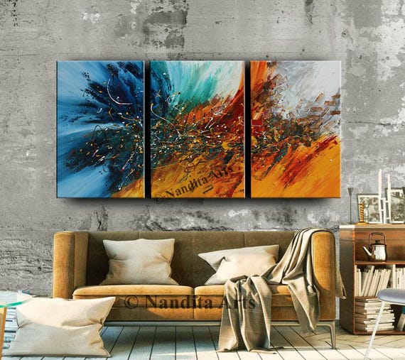Blue & Red Abstract Triptych: 72